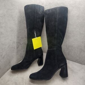 Gianni Bini Heeled Boots 10 Black Oiled Suede Chase Tall Square Toe new $230